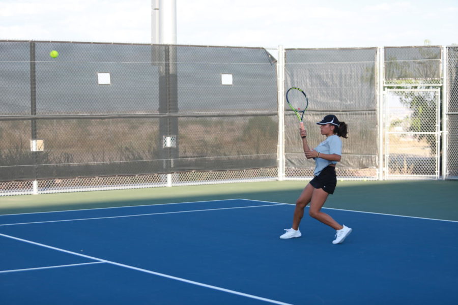 Senior Kandace Bargeron with the forehand swing against Irvin on Sept. 17.