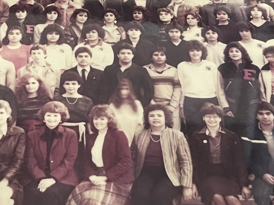 The panoramic photo of the EPHS class of 1985 shows what appears to be a young woman in a white gown blurred out in what has become known as the ghost of El Paso High School.