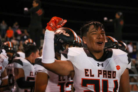 Senior Erick Hernandez celebrates after the Tigers defeated Burges 27-16 on Oct. 21, the win secured a playoff spot for EPHS, the first playoff appearance since the 2013 season. 