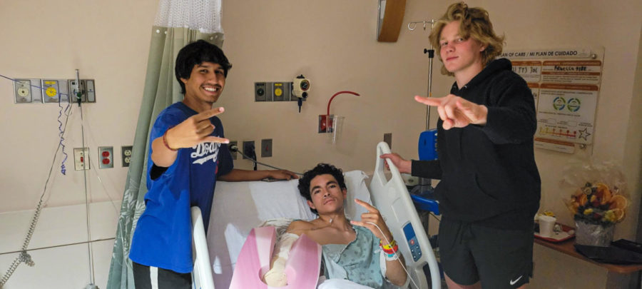 Seniors Kaleb Andujo, Diego Ordoñez and Charlie Ruhmann pose after Diegos surgery.
