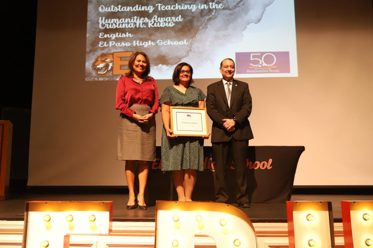 EPHS English teacher, Cristy Rubio (center), was recognized by Humanities Texas receiving the Outstanding Teaching of the Humanities Award. Rep. Veronica Escobar was on hand to present Mrs.Rubio with the honor.