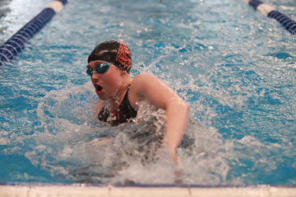 Senior Sarah Wallen competes in the 200-yard medley during the 1-5A district meet on Jan. 23.